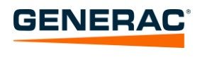 A blue and orange logo for generac on a white background