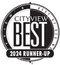 a black and white logo for cityview best of 2024 runner-up