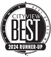 a black and white logo for cityview best of 2024 runner-up