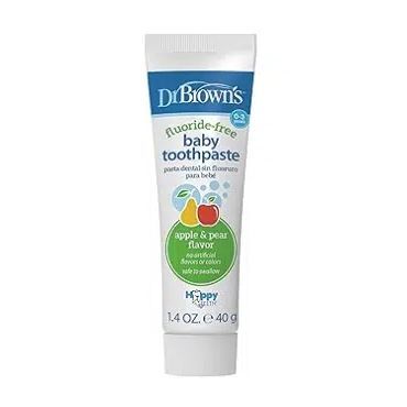 Dr brown's fluoride free baby toothpaste apple & pear flavor.