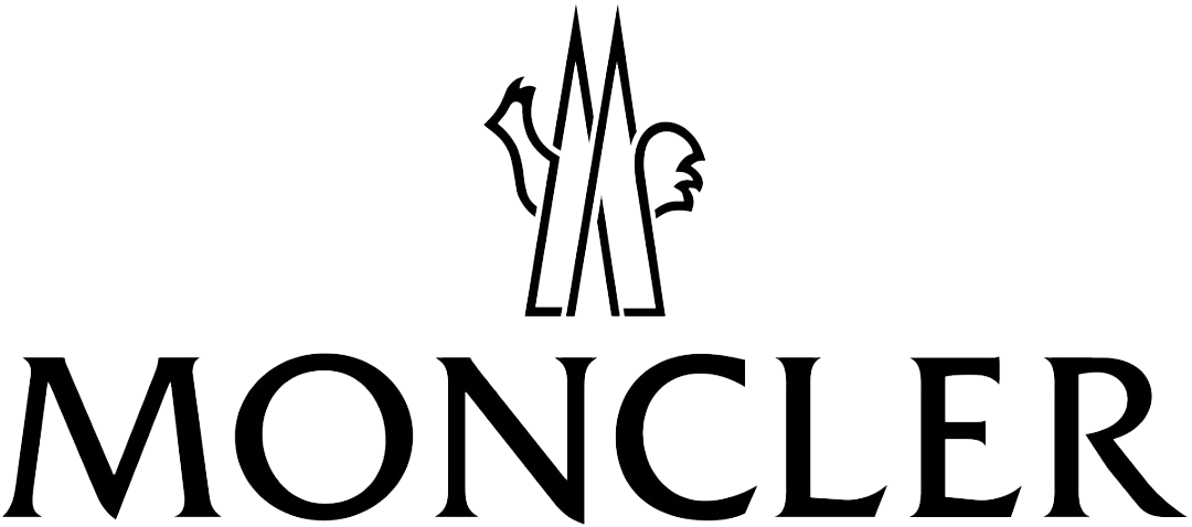A black and white logo for moncler on a white background.