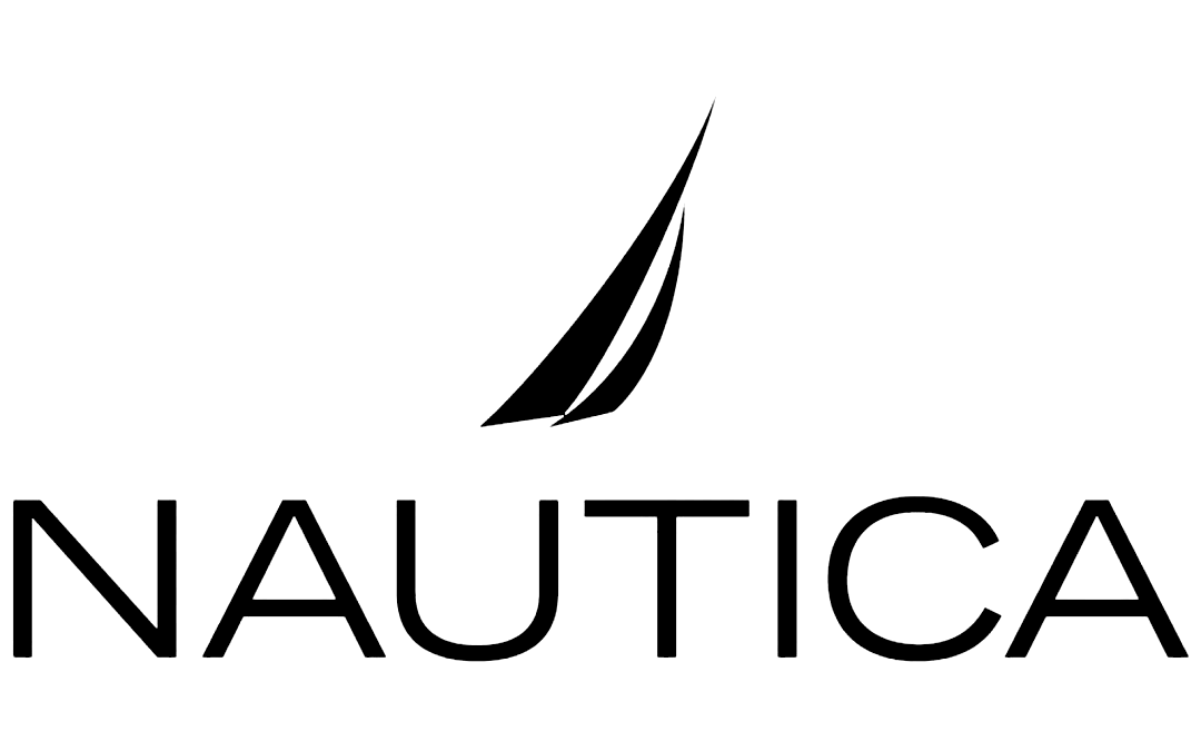 The logo for nautica is blue and white with a sailboat on it.