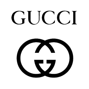 A black and white logo for gucci on a white background.