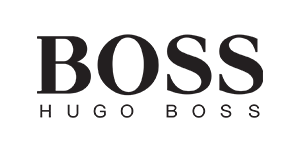 A black and white logo for hugo boss on a white background.