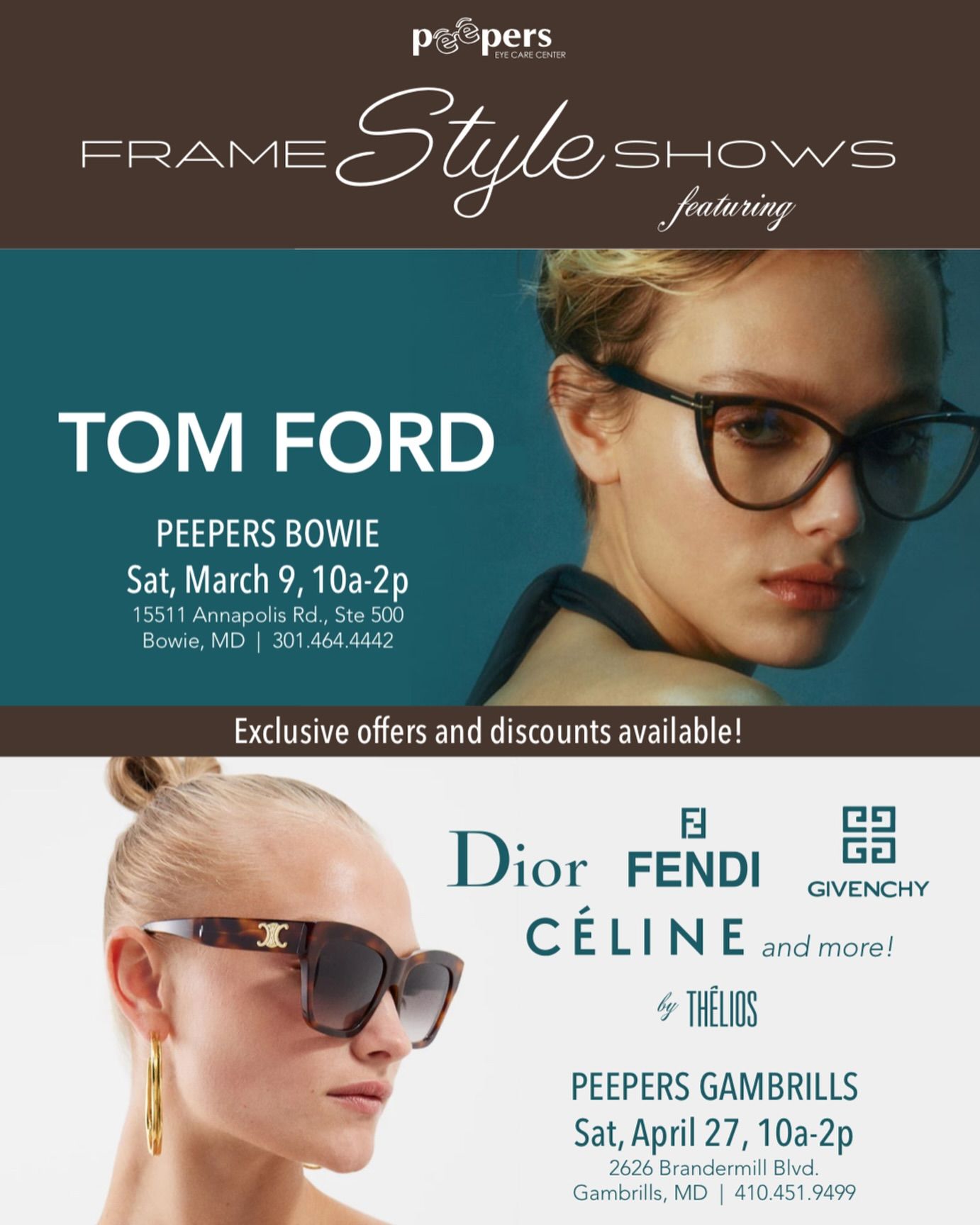 A poster for a frame style show featuring tom ford and dior fendi