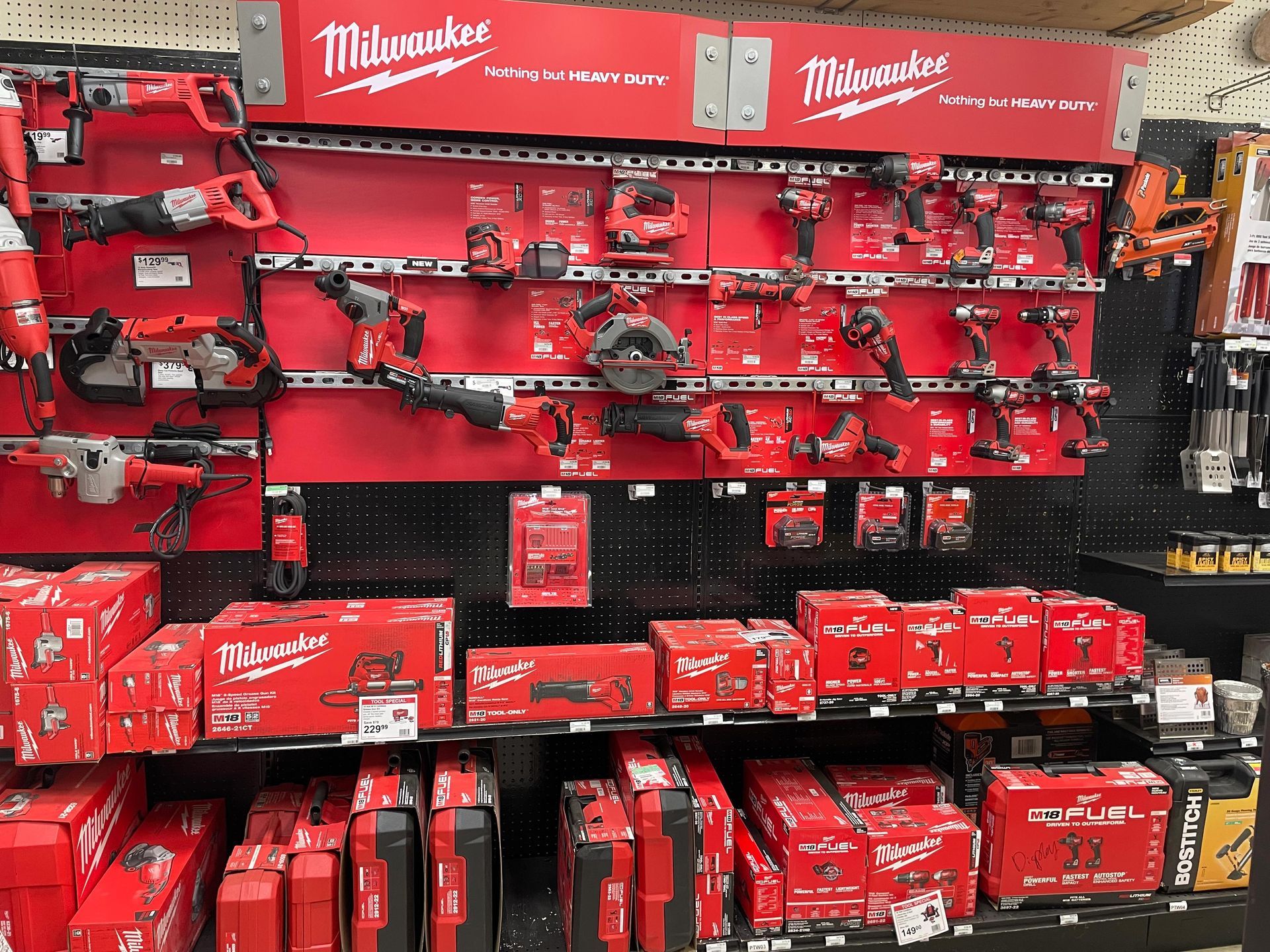 A display of milwaukee tools in a store