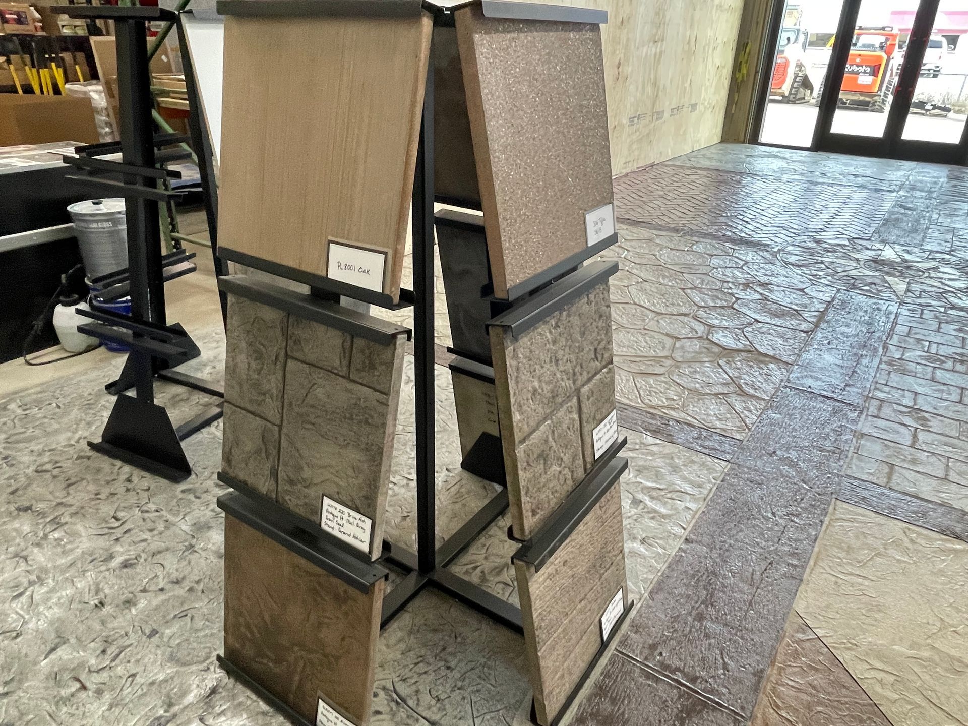 A display of tiles stacked on top of each other in a store.