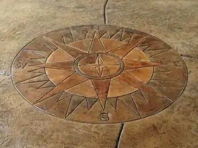 A compass rose is carved into the concrete floor.