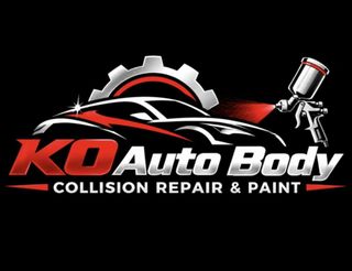 KO Auto Body logo with red car outline and &ldquo;Collision Repair & Car Painting&rdquo; text on black background