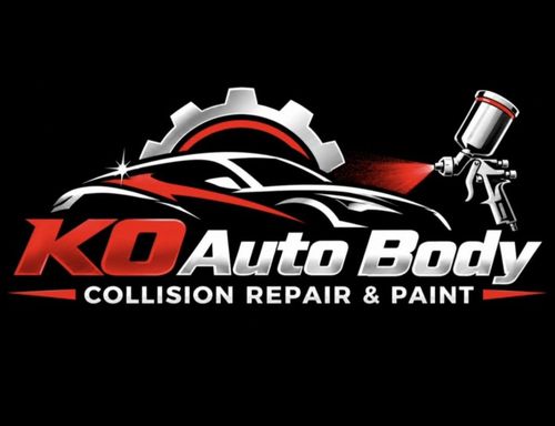 KO Auto Body logo with red car outline and “Collision Repair & Car Painting” text on black background