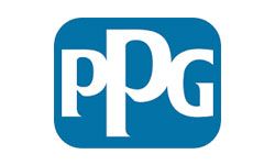 PPG logo in white letters on a blue rounded rectangle