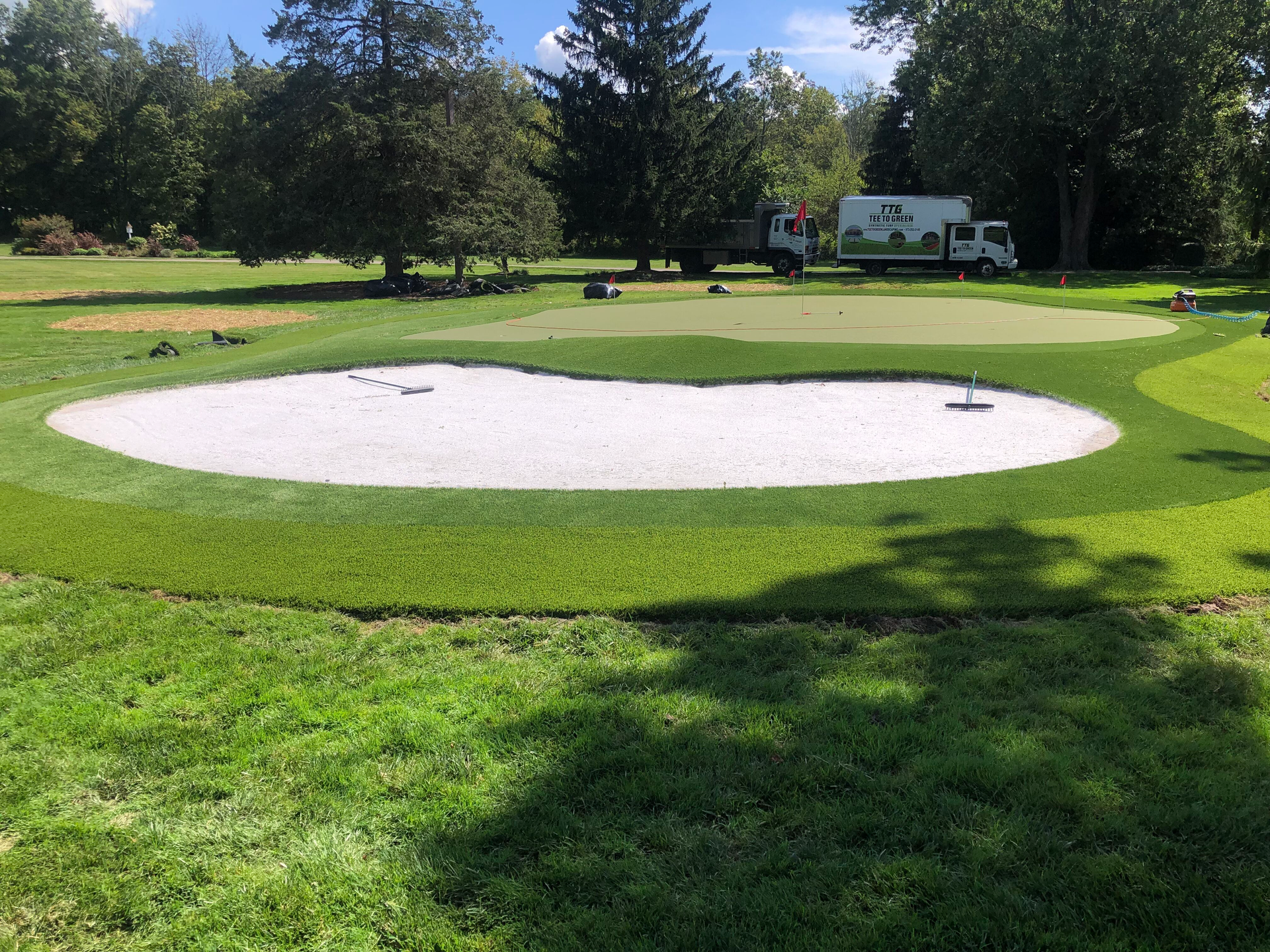 A lawn with an artificial & Synthetic golf putting green in Mendham, NJ 07945