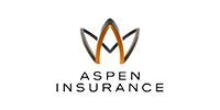 Aspen Insurance logo with stylized orange and gray leaf emblem on white background