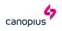 Canopius logo in dark gray with a magenta abstract icon on a white background