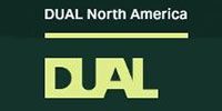 DUAL North America logo with lime-green text on a dark green background