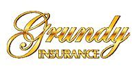 Grundy Insurance logo in gold cursive text on a white background