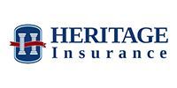 Heritage Insurance logo in blue and red text with a shield icon
