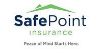 SafePoint Insurance logo with green roof icon and tagline,