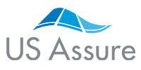 US Assure logo with blue wave icon and gray text on a white background
