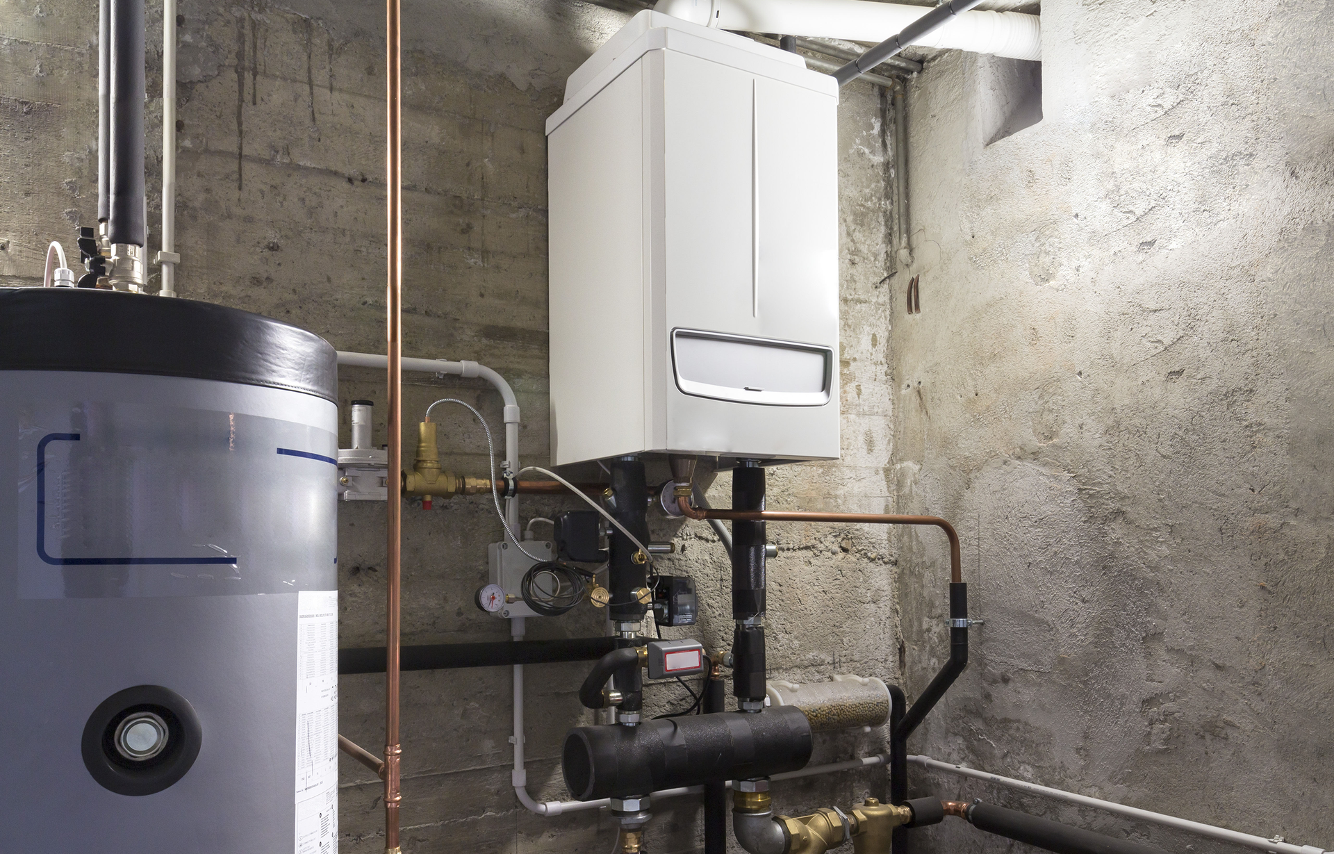 Condensing boiler gas in the boiler room.