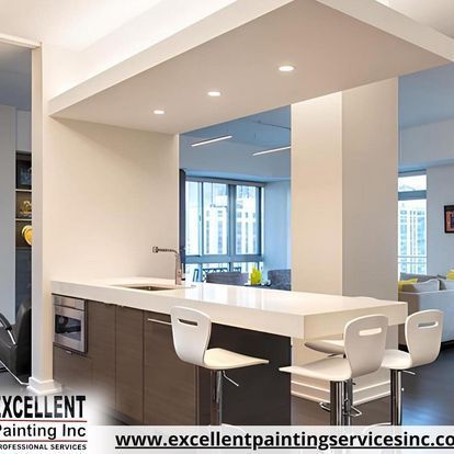An ad for excellent painting services inc. shows a kitchen