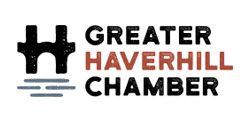 Logo for the Greater Haverhill Chamber featuring a black bridge icon above grey water lines and black and red text.