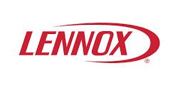 The red Lennox logo, featuring the company name in an italicized, capitalized font inside a swooping, elliptical border.