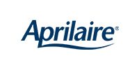 Aprilaire logo in dark blue text with a wave underline on a white background