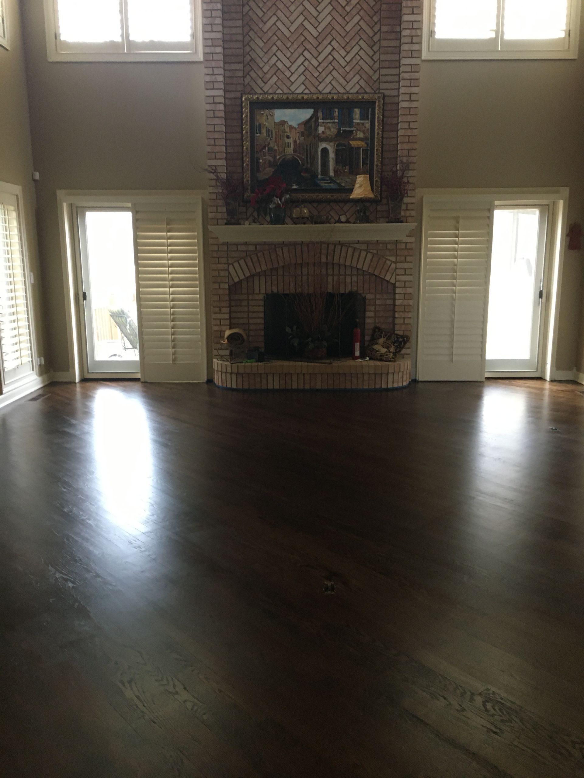 there is a fireplace in the middle of the room.