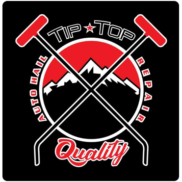 Tip Top Auto Repair logo with crossed red wrenches, mountains, and “Quality” text on black background