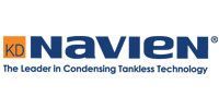 Navien logo with orange KD square and blue text, tagline: “The Leader in Condensing Tankless Technology”