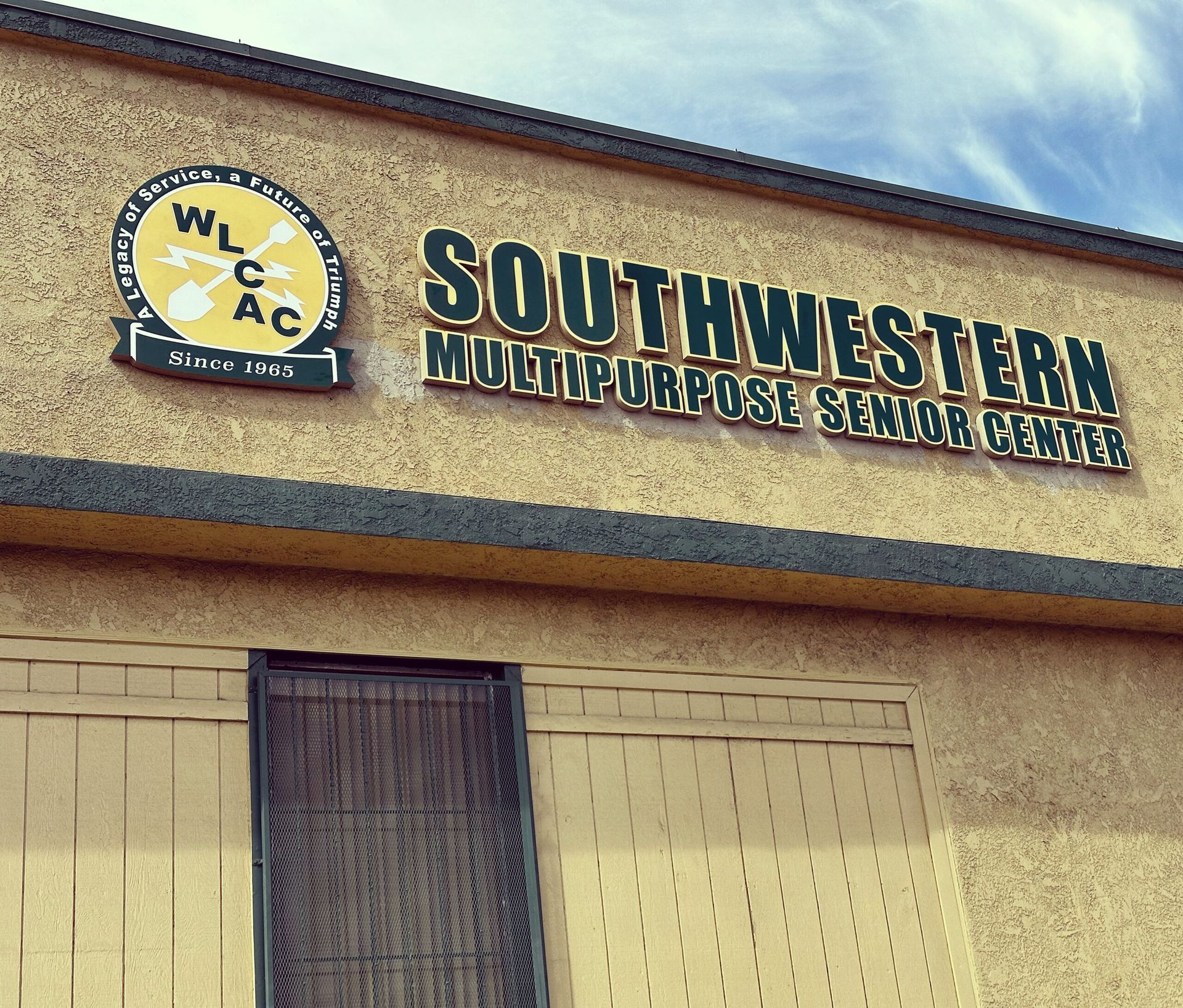 The southwestern multipurpose senior center has a yellow building