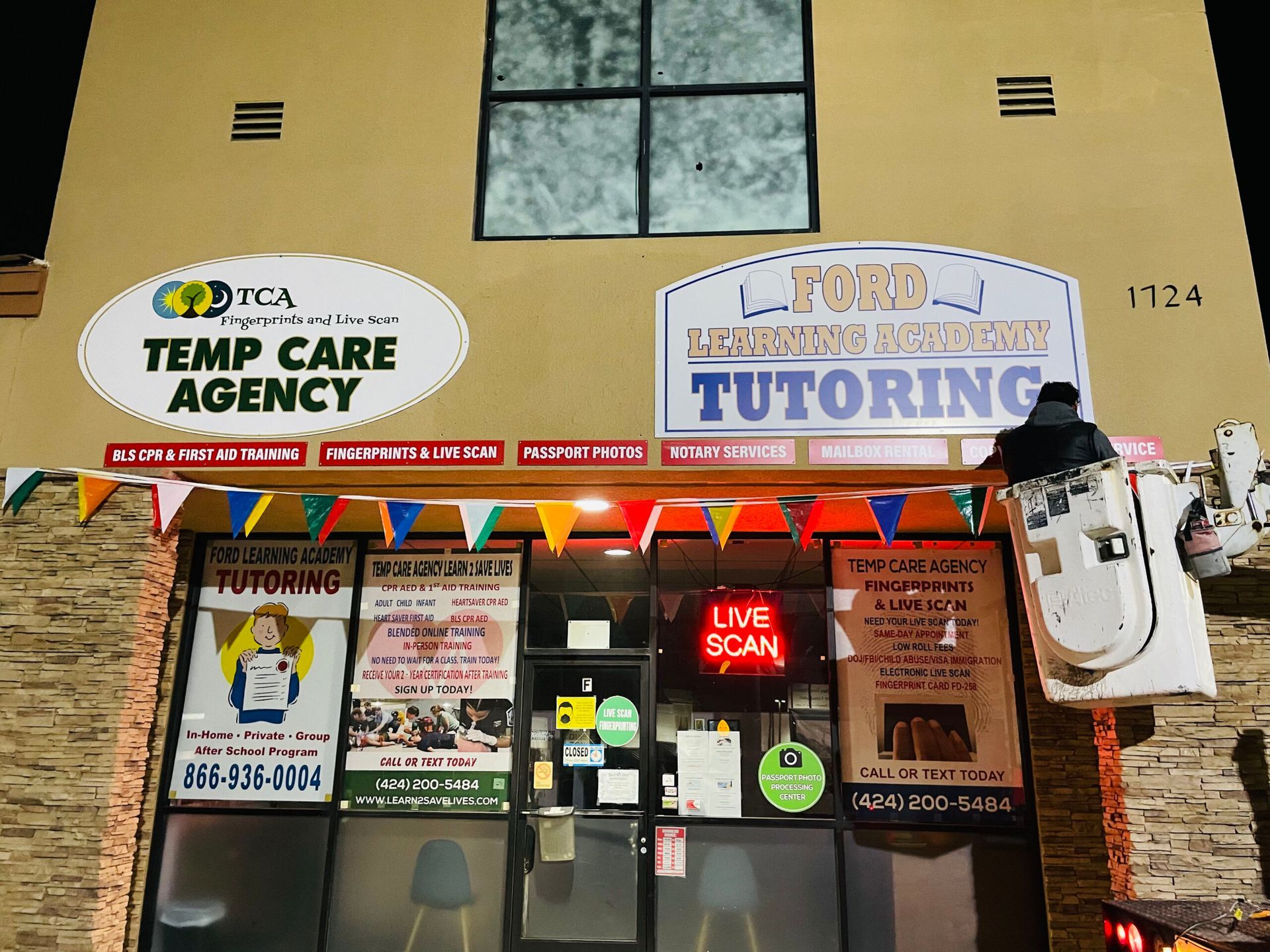 A building with a sign that says temp care agency on it