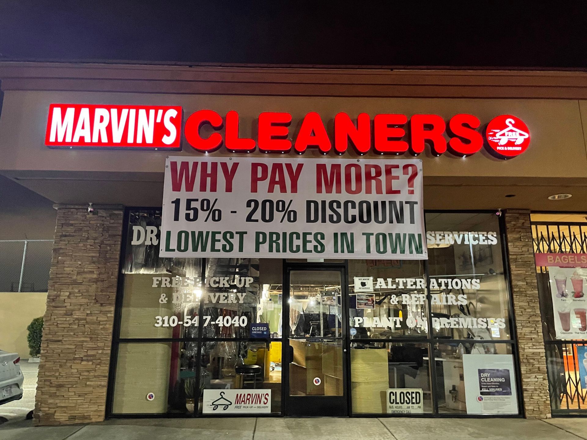 Marvin 's cleaners is offering a 15% - 20% discount on the lowest prices in town.