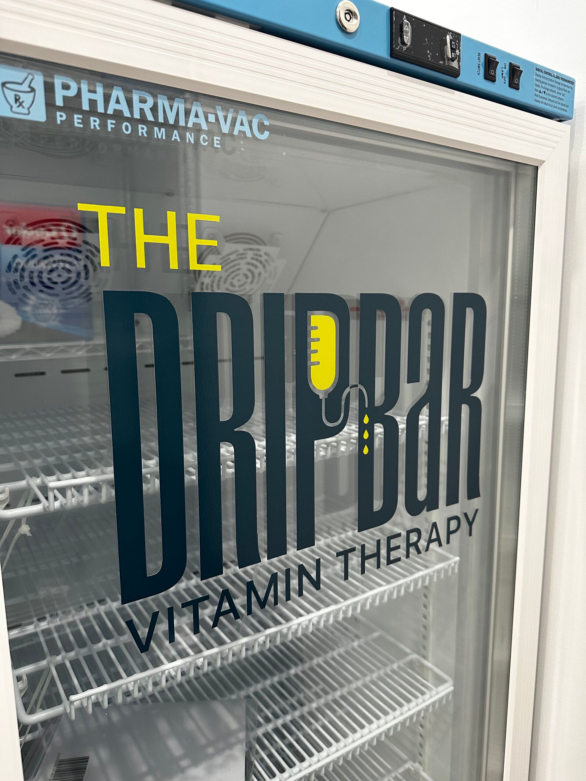 A refrigerator that says the drip bar vitamin therapy