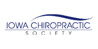 Iowa Chiropractic Society logo with blue text and arch over “Chiropractic”
