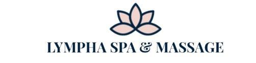 Logo for Lympha Spa & Massage with a pink lotus flower icon and dark text on a light background