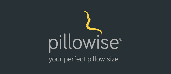 Pillowise logo with yellow pillow outline and the tagline “your perfect pillow size”