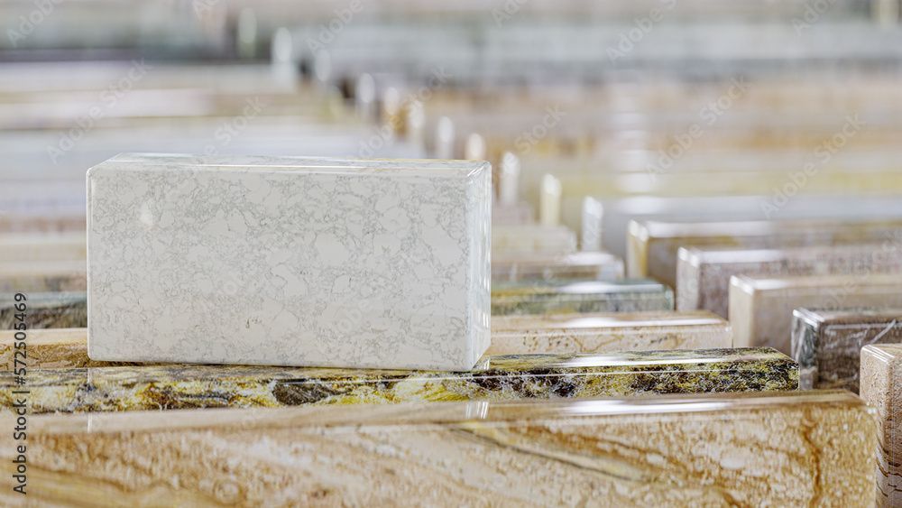 A row of marble slabs sitting on top of each other in a store.