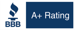 A blue sign that says bbb a+ rating