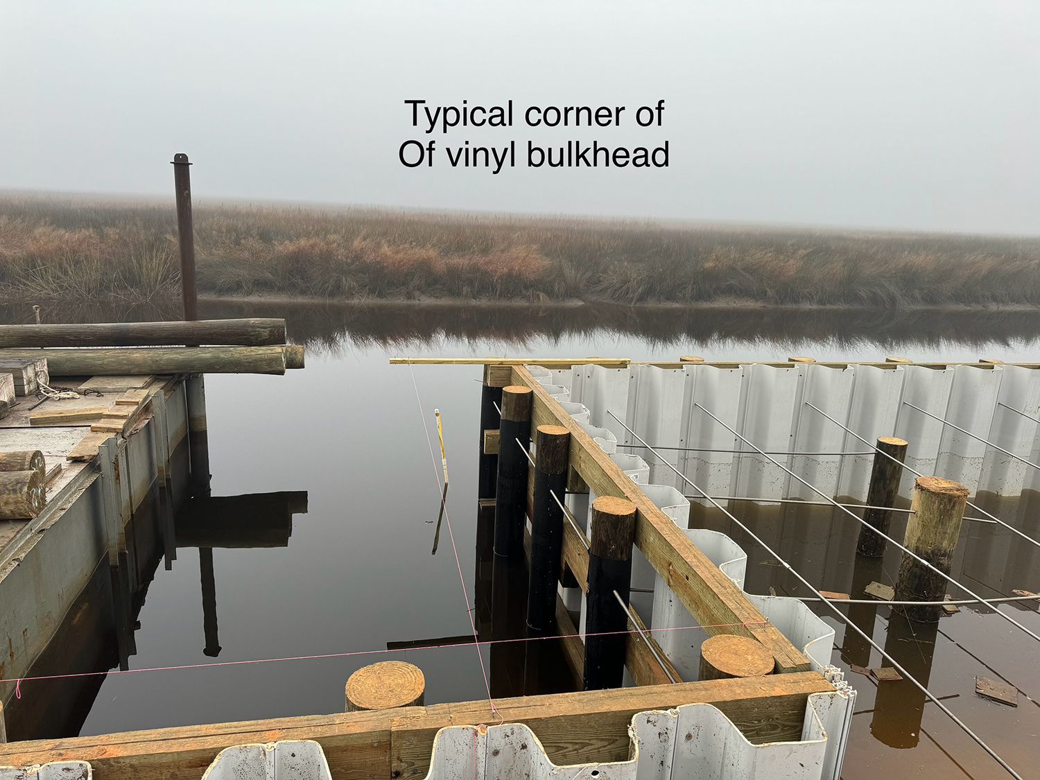 A typical corner of a vinyl bulkhead is shown