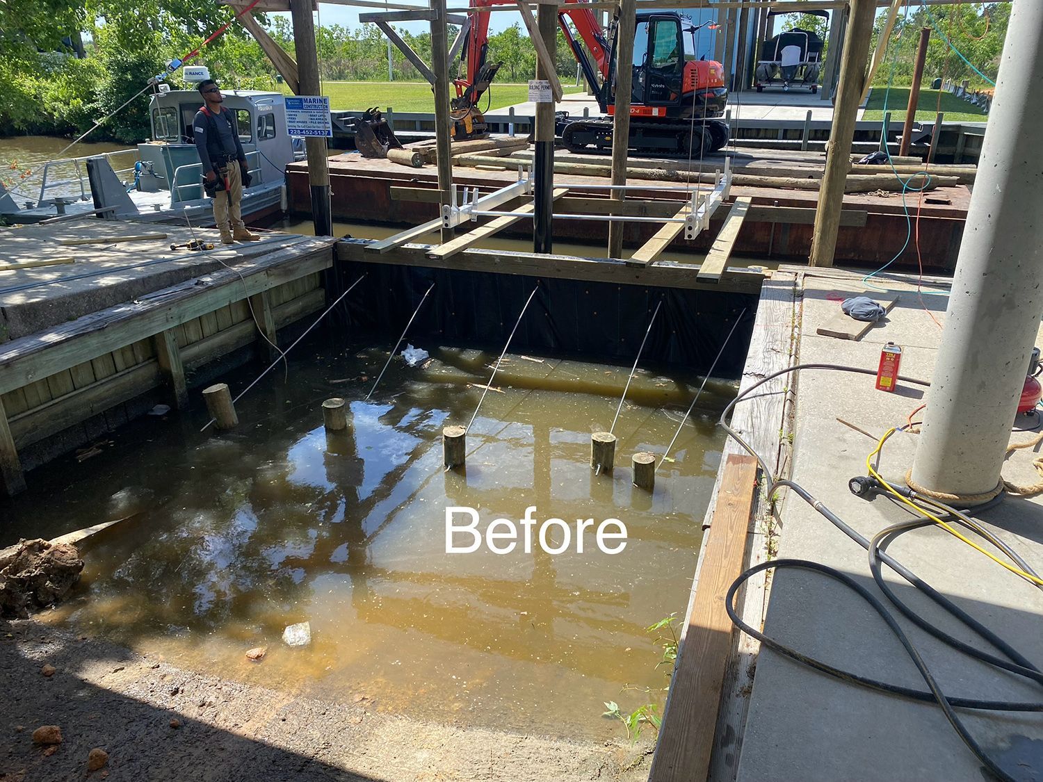 A before picture of a dock under construction