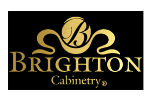A black and gold logo for brighton cabinetry