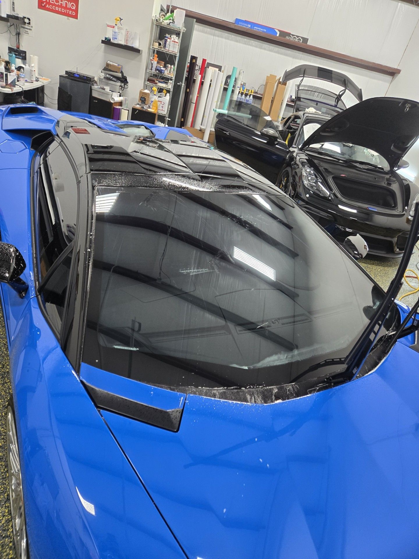 Top view of a blue car.