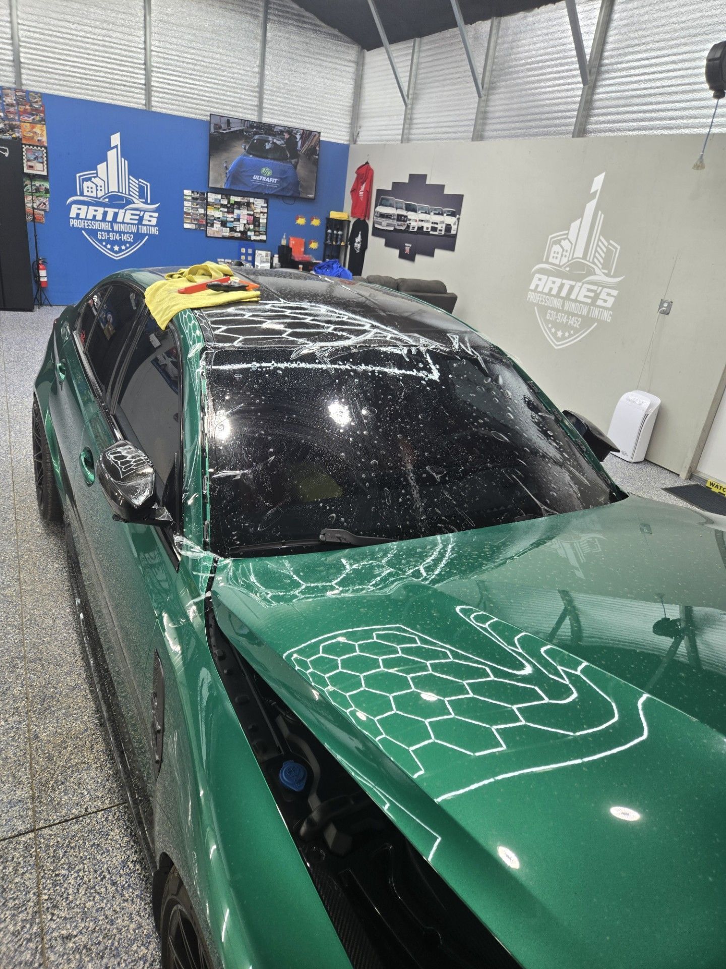 Top view of a green car.