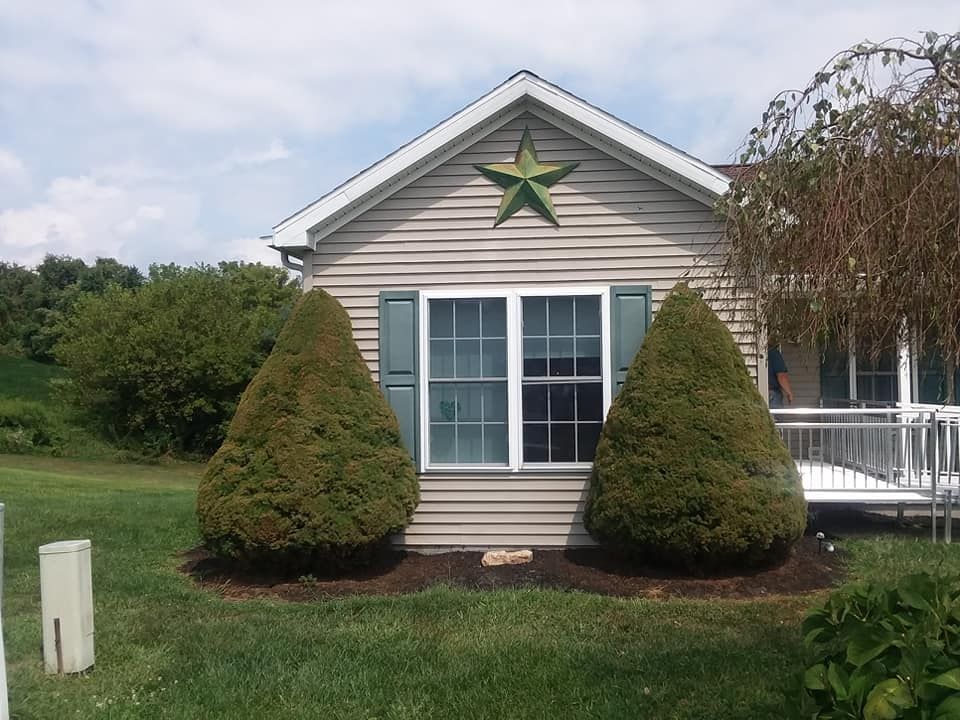 A small house with a green star on the roof