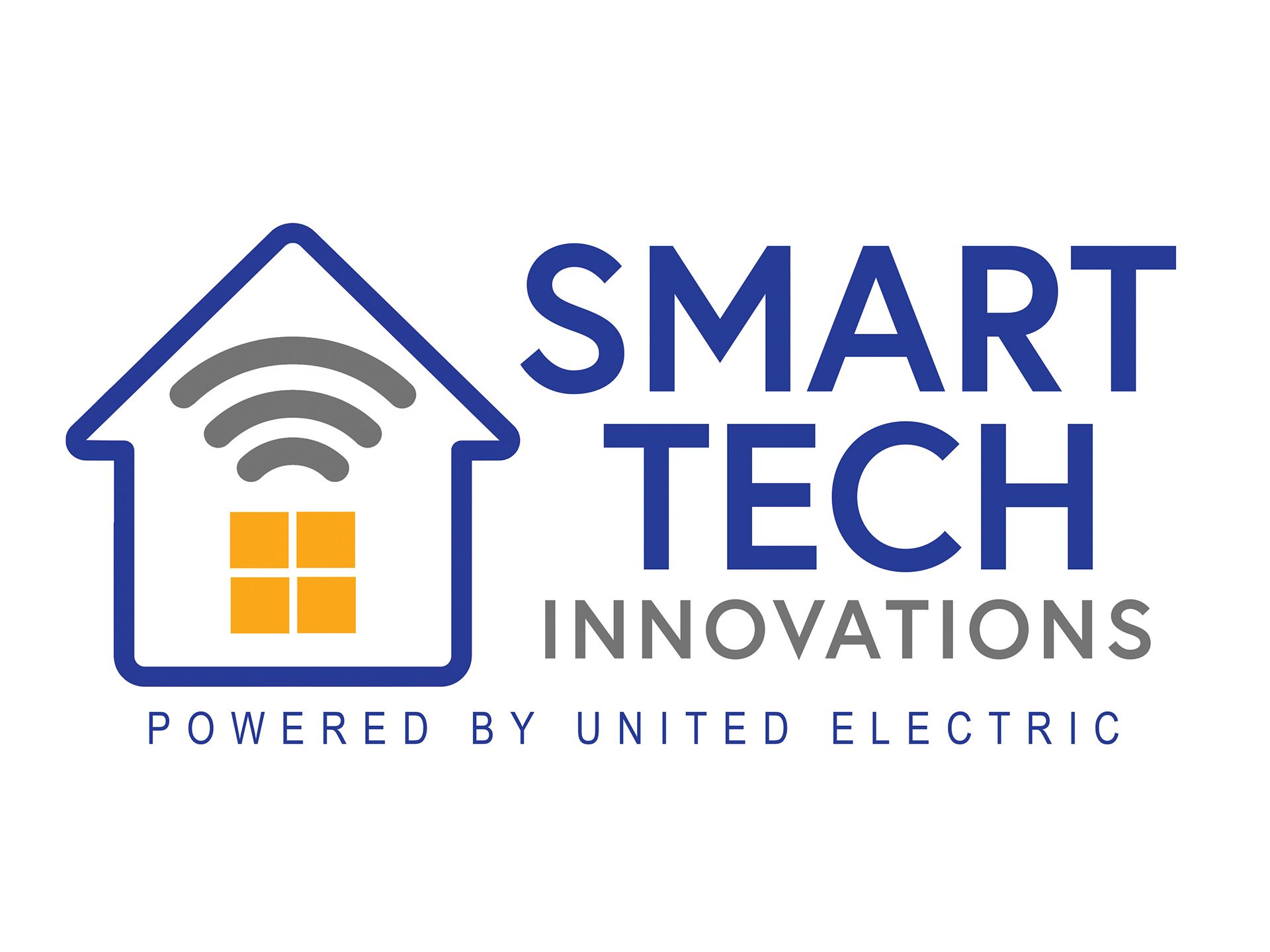 Logo for Smart Tech Innovations, featuring a house outline with a WiFi signal, text, and 