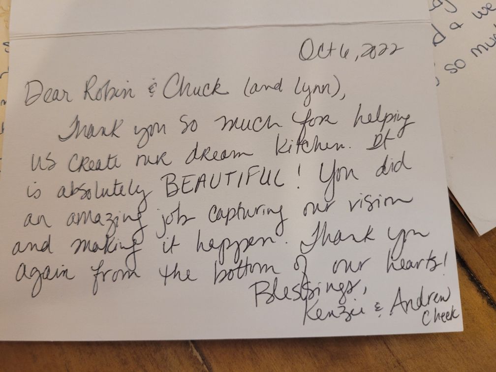 A handwritten note to Chuck and Lynn on October 6th