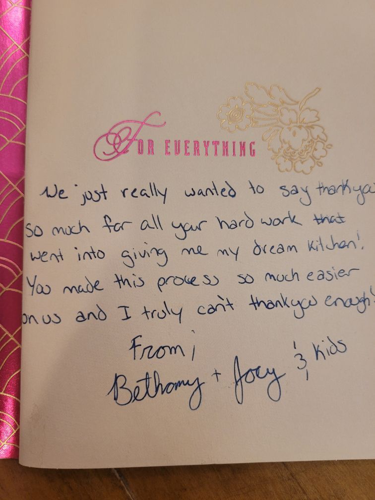 A thank you note from Bethany, Joey, and kids