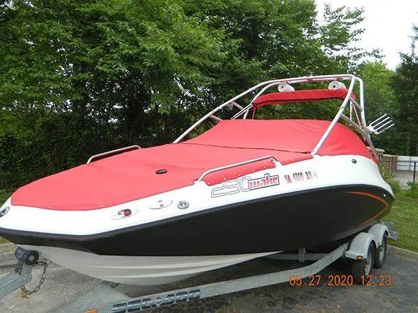 Boat red hood side view